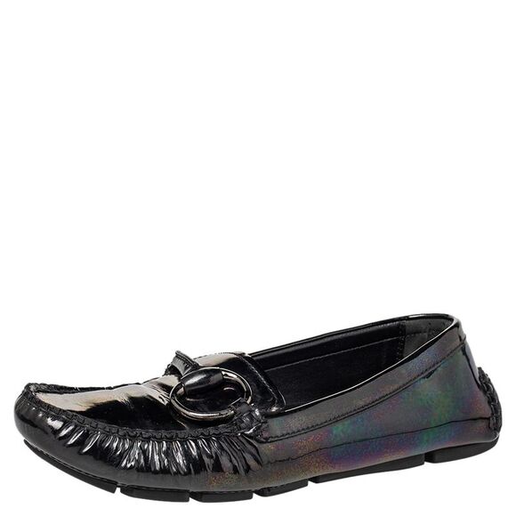 Gucci Multicolor Iridescent Patent Leather Horsebit Slip On Loafers Size 38 - Picture 1 of 4